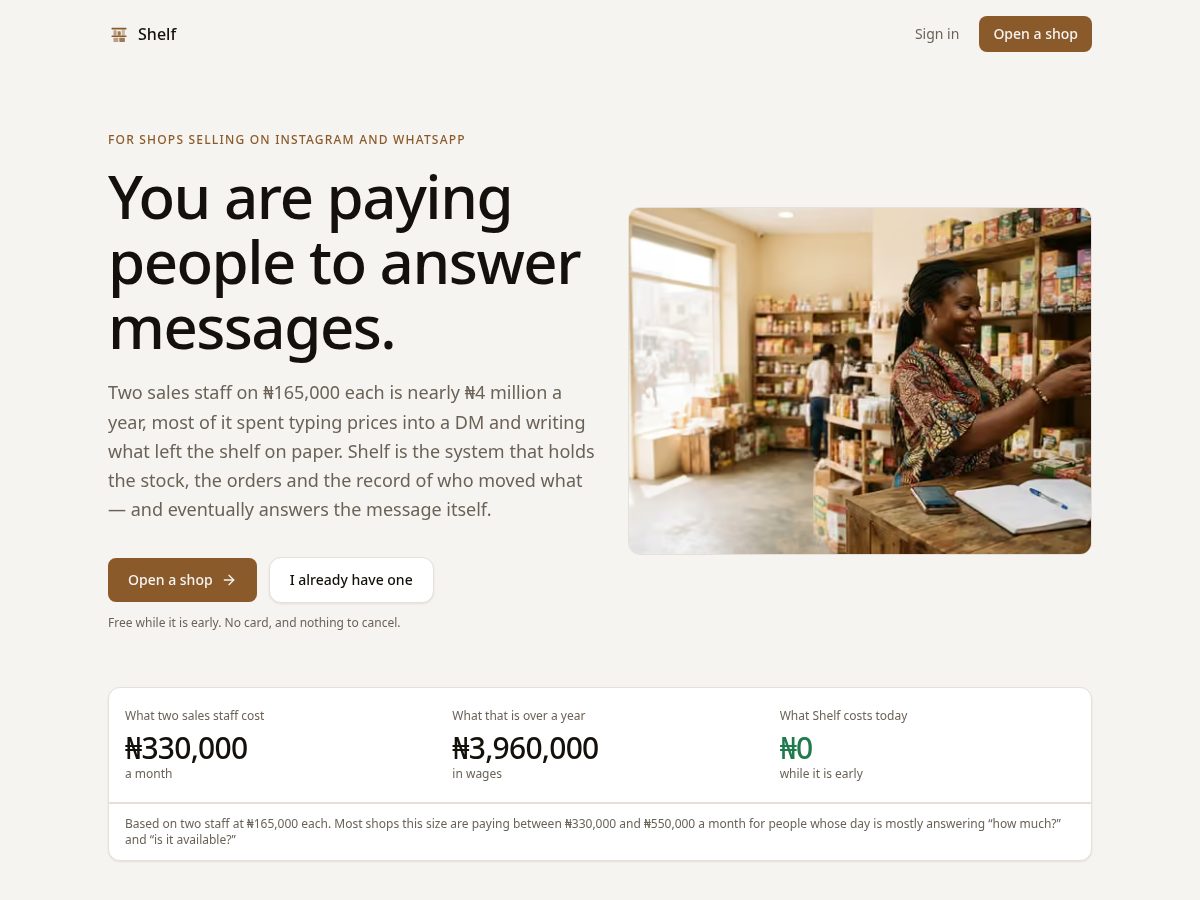 Landing-page snapshot of shelfamber.com