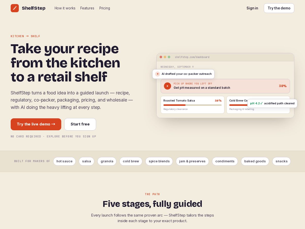 Landing-page snapshot of shelfstep.com