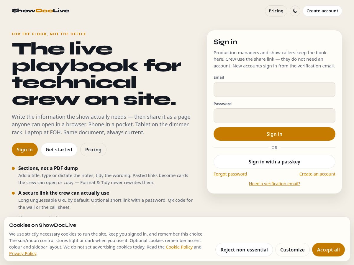 Landing-page snapshot of showdoclive.com