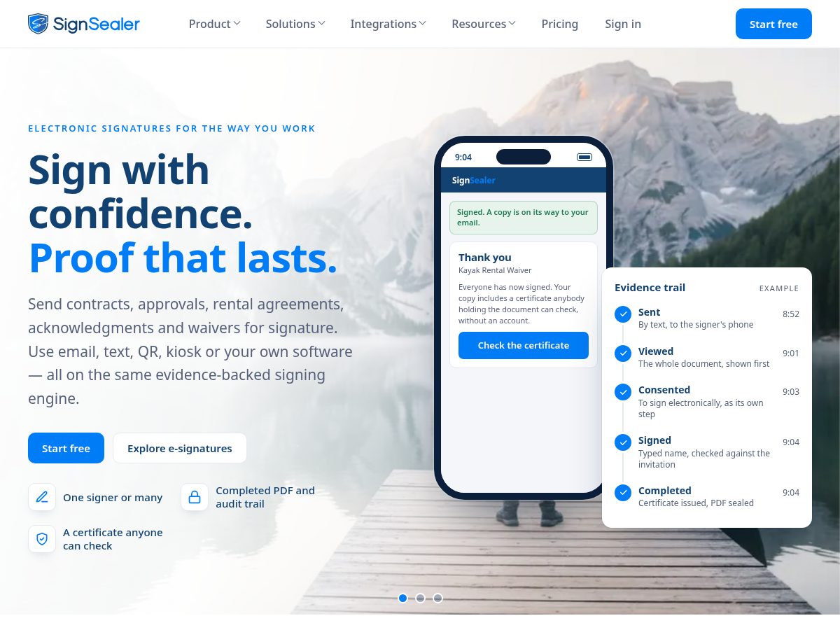 Landing-page snapshot of signsealer.com