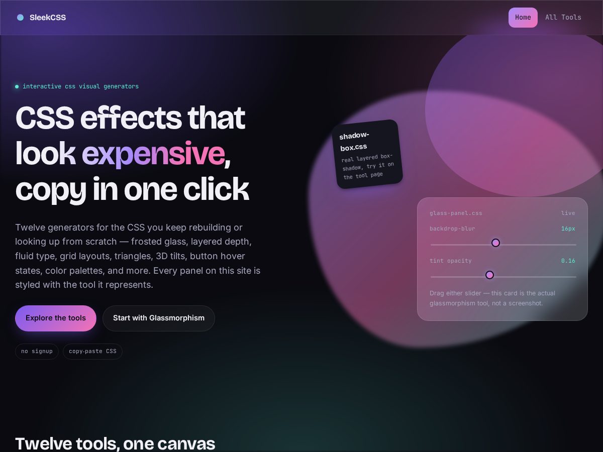 Landing-page snapshot of sleekcss.com