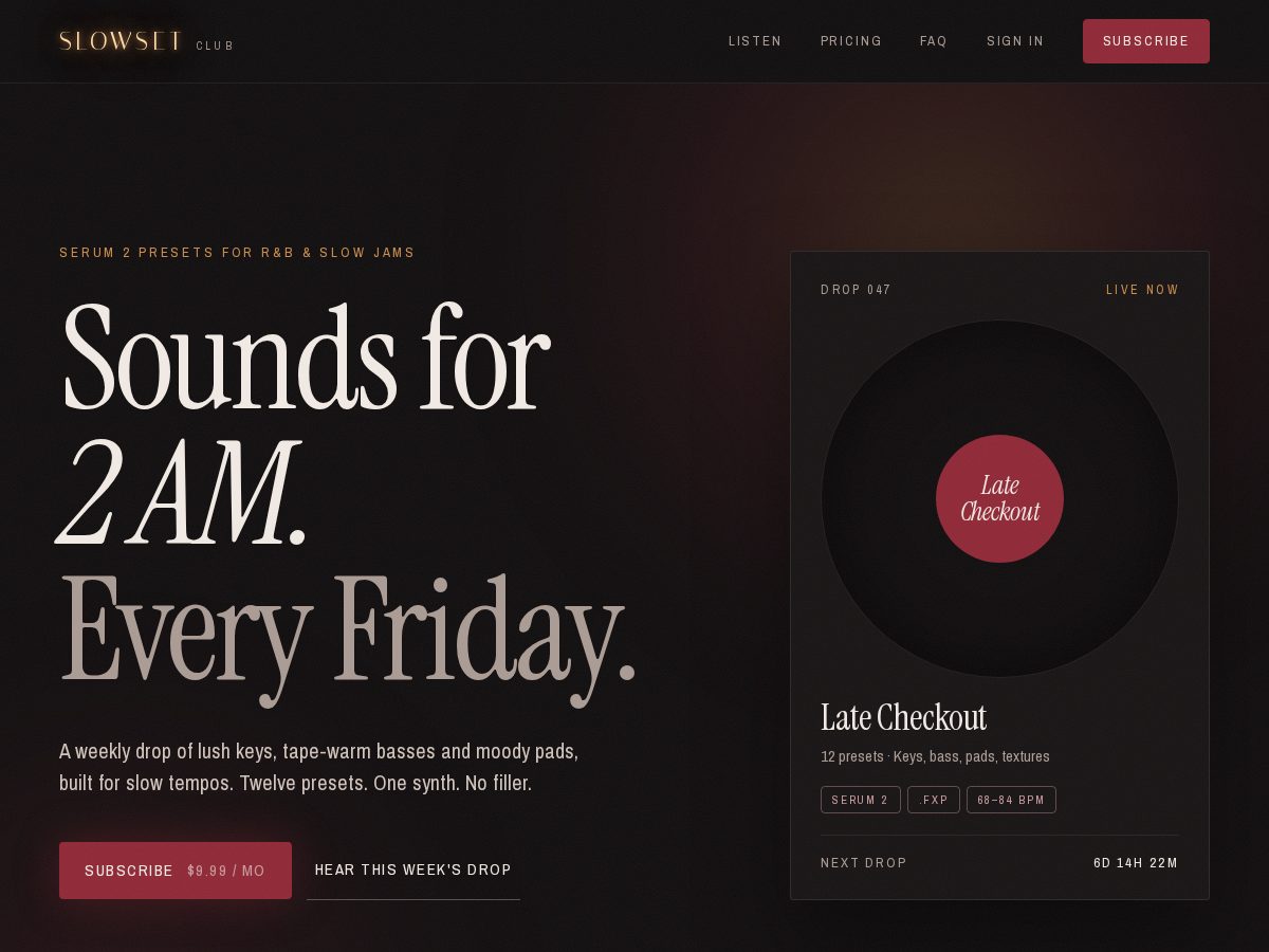 Landing-page snapshot of slowset.club