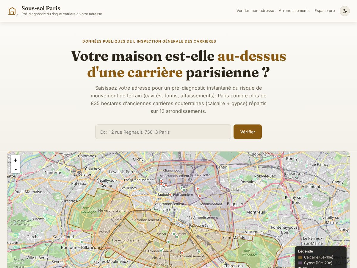 Landing-page snapshot of sous-sol-paris.com