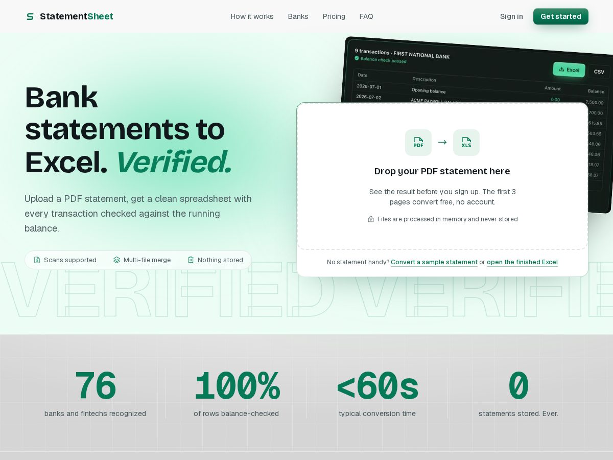 Landing-page snapshot of statementsheet.org