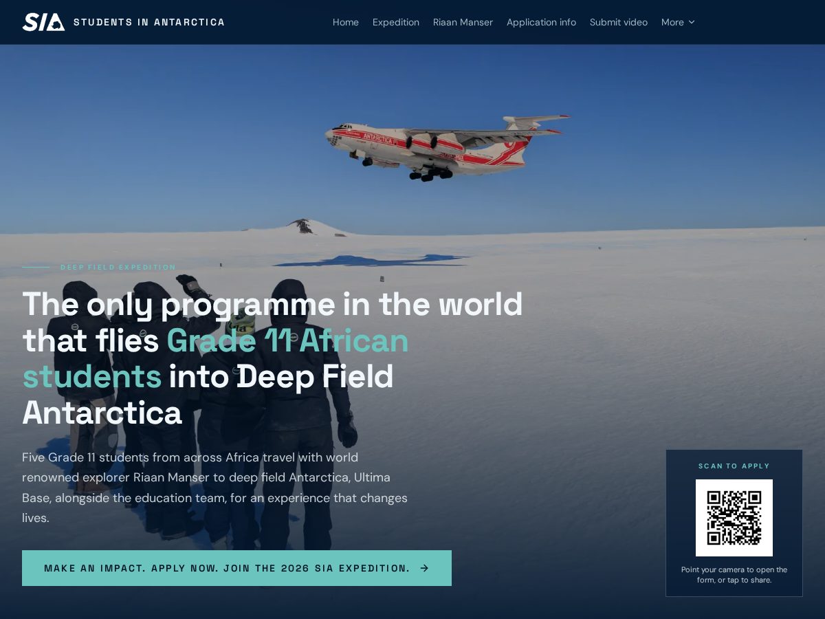 Landing-page snapshot of studentsinantarctica.org