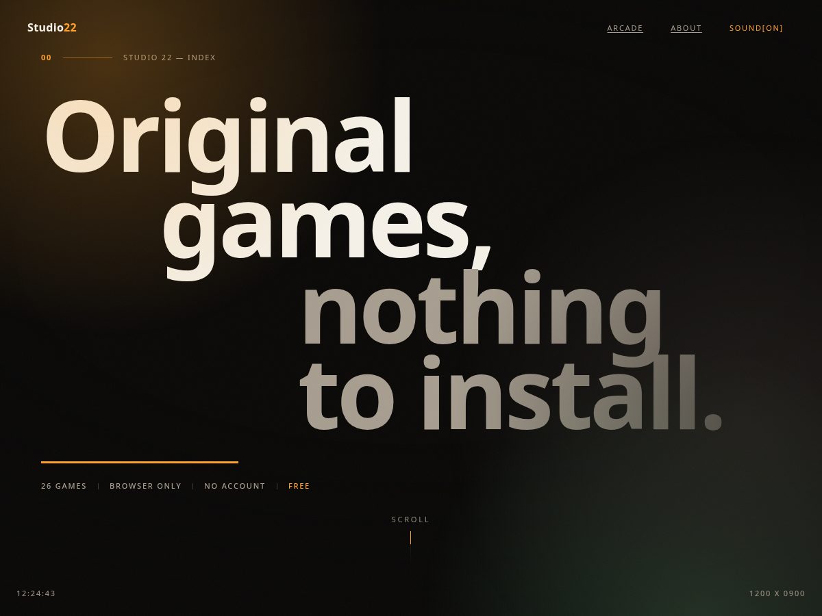 Landing-page snapshot of studio22.games