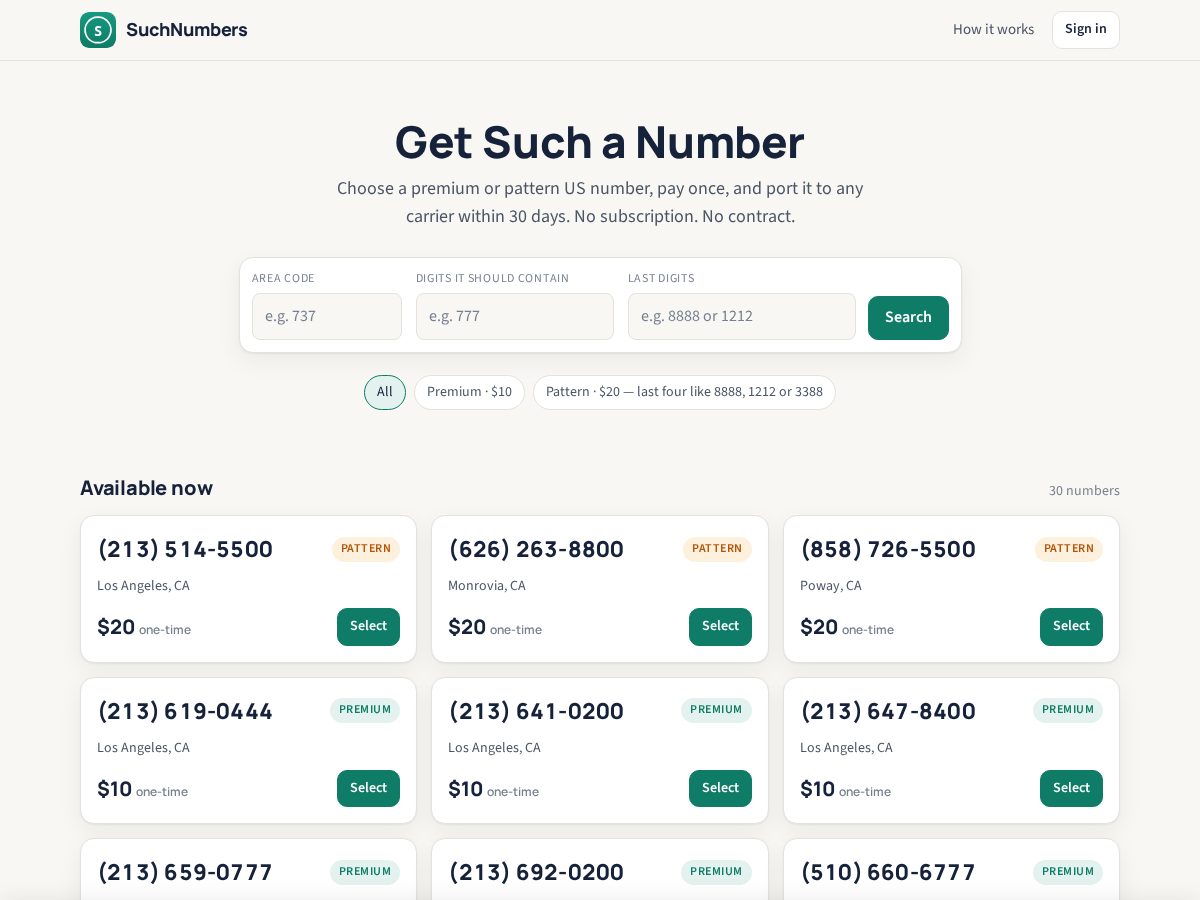 Landing-page snapshot of suchnumbers.com