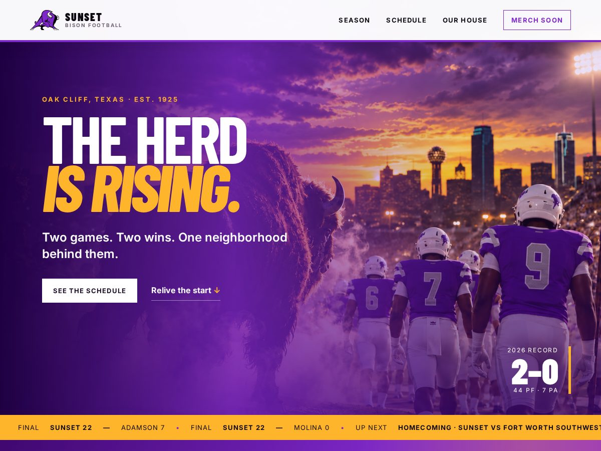 Landing-page snapshot of sunsetbison.com
