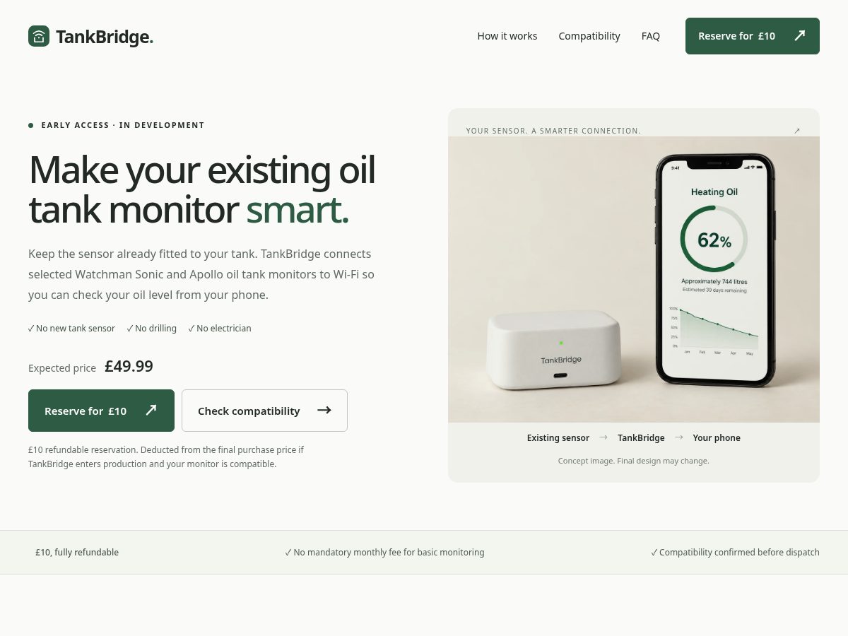 Landing-page snapshot of tankbridge.com