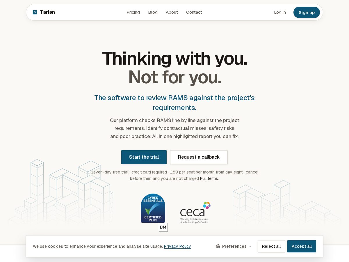 Landing-page snapshot of tariansystems.com