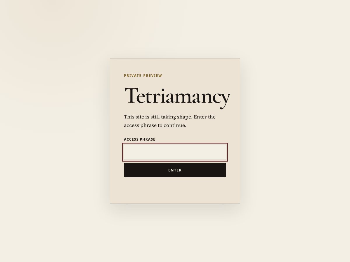 Landing-page snapshot of tetriamancy.com
