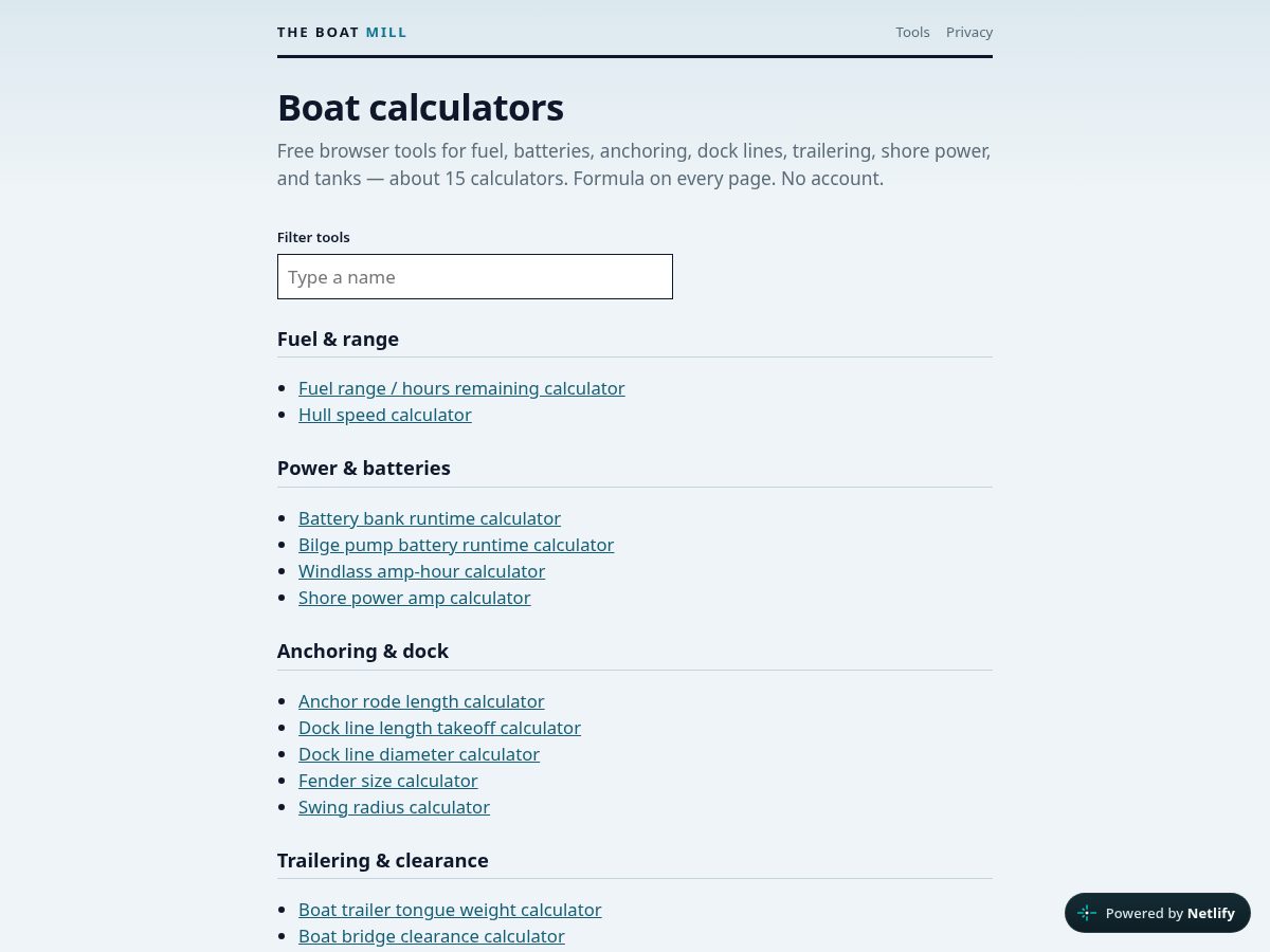 Landing-page snapshot of theboatmill.com