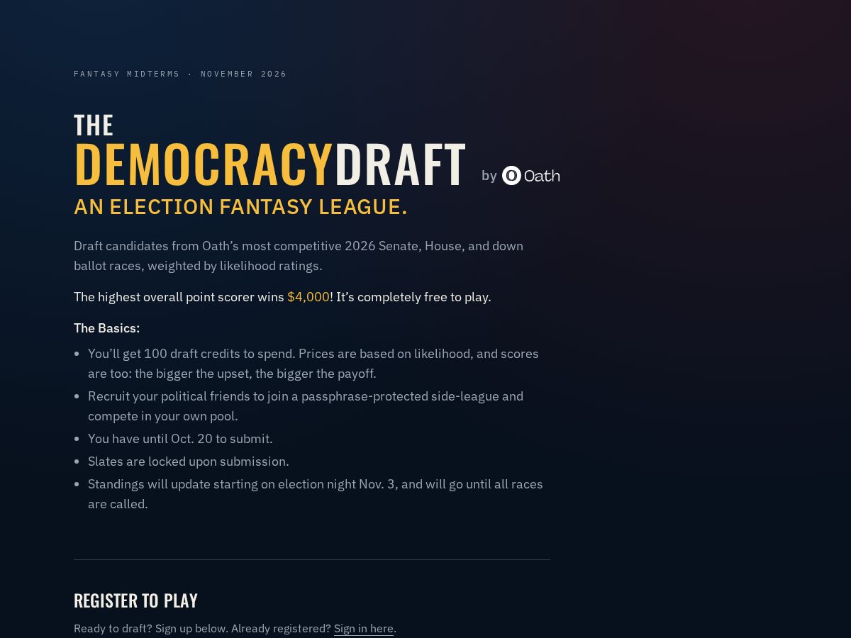 Landing-page snapshot of thedemocracydraft.com