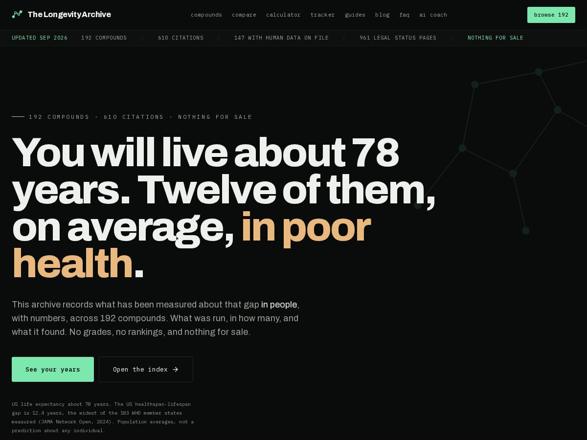 Landing-page snapshot of thelongevityarchive.com