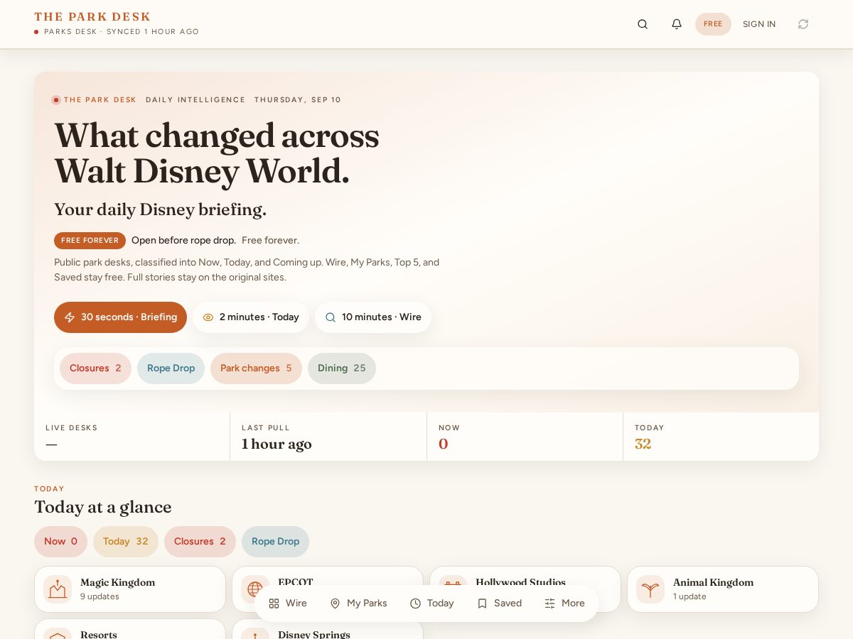 Landing-page snapshot of theparkdesk.com