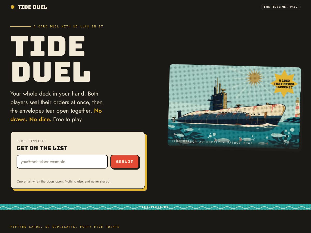Landing-page snapshot of tideduel.com