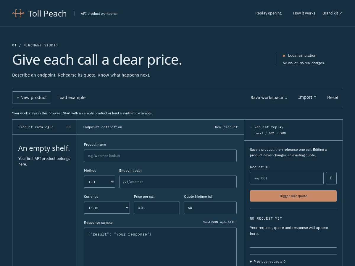 Landing-page snapshot of tollpeach.xyz