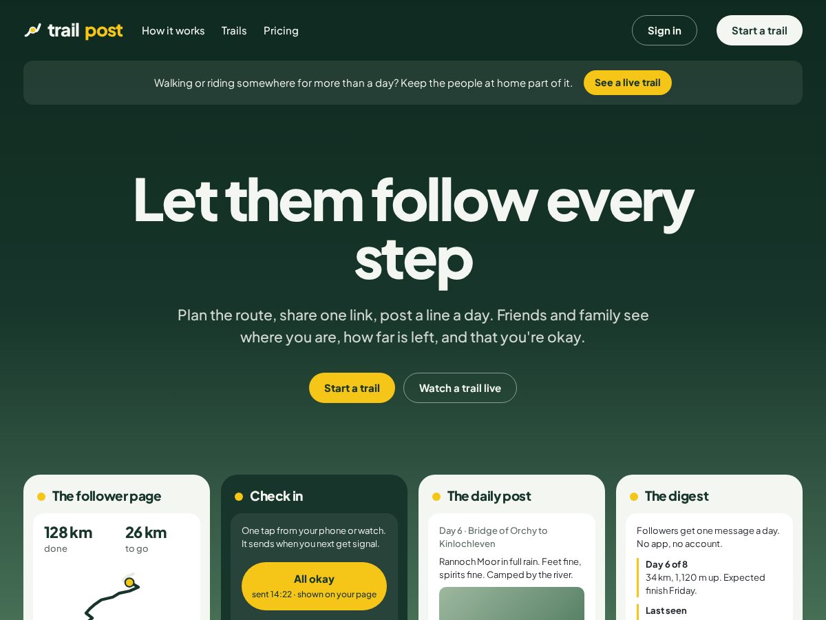 Landing-page snapshot of trailpost.live