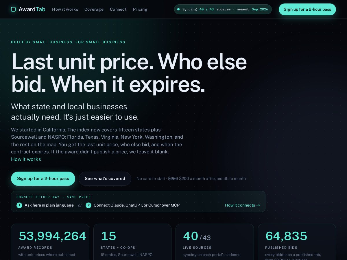 Landing-page snapshot of tryawardtab.com