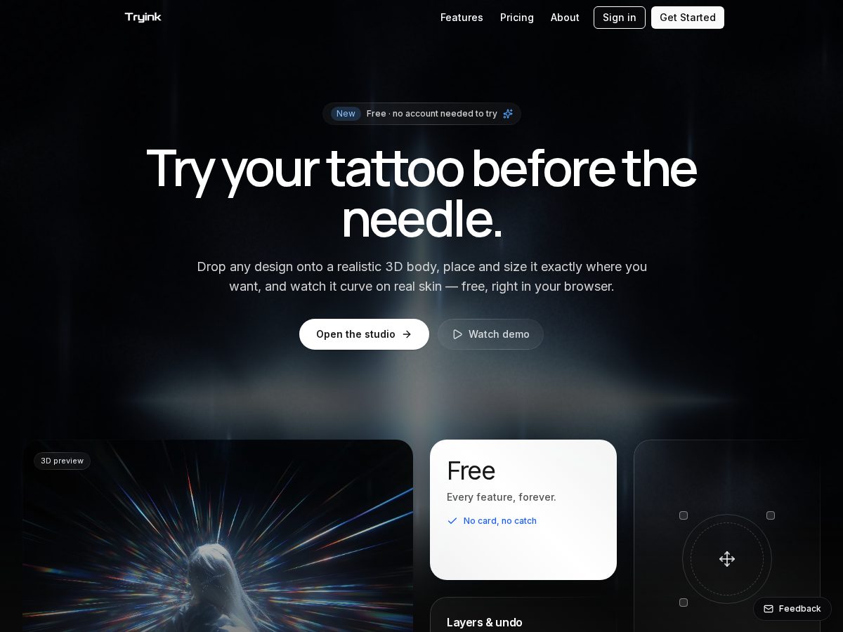 Landing-page snapshot of tryink.net
