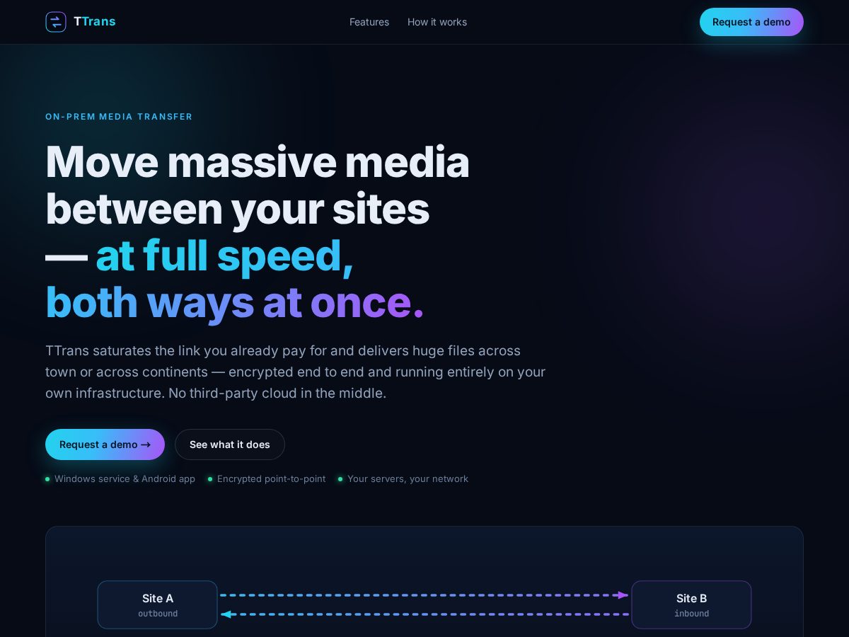 Landing-page snapshot of ttrans.tech