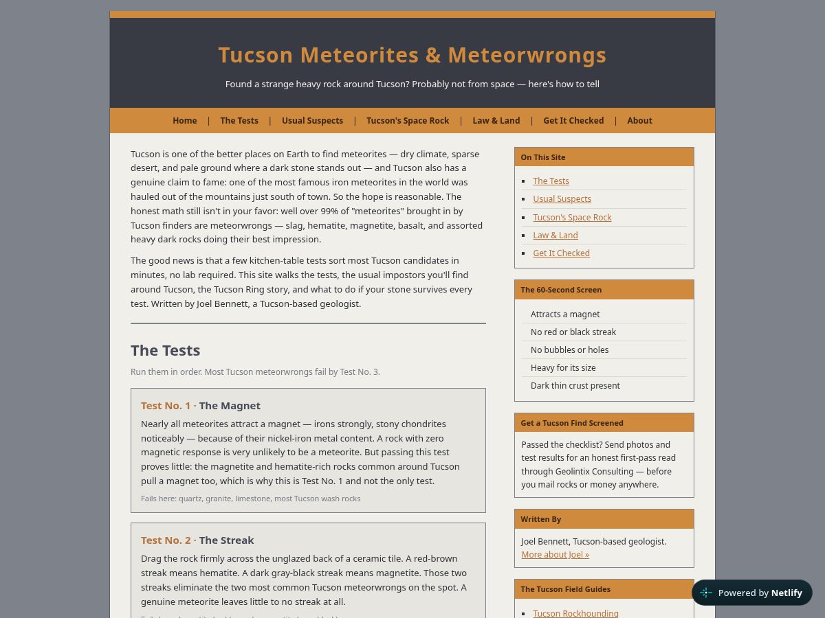 Landing-page snapshot of tucsonmeteorites.org