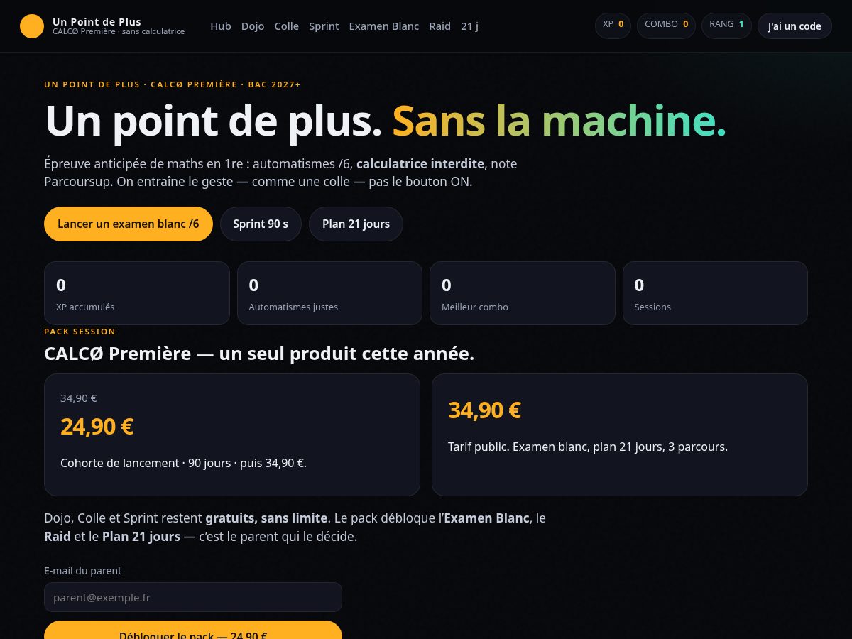 Landing-page snapshot of unpointdeplus.com
