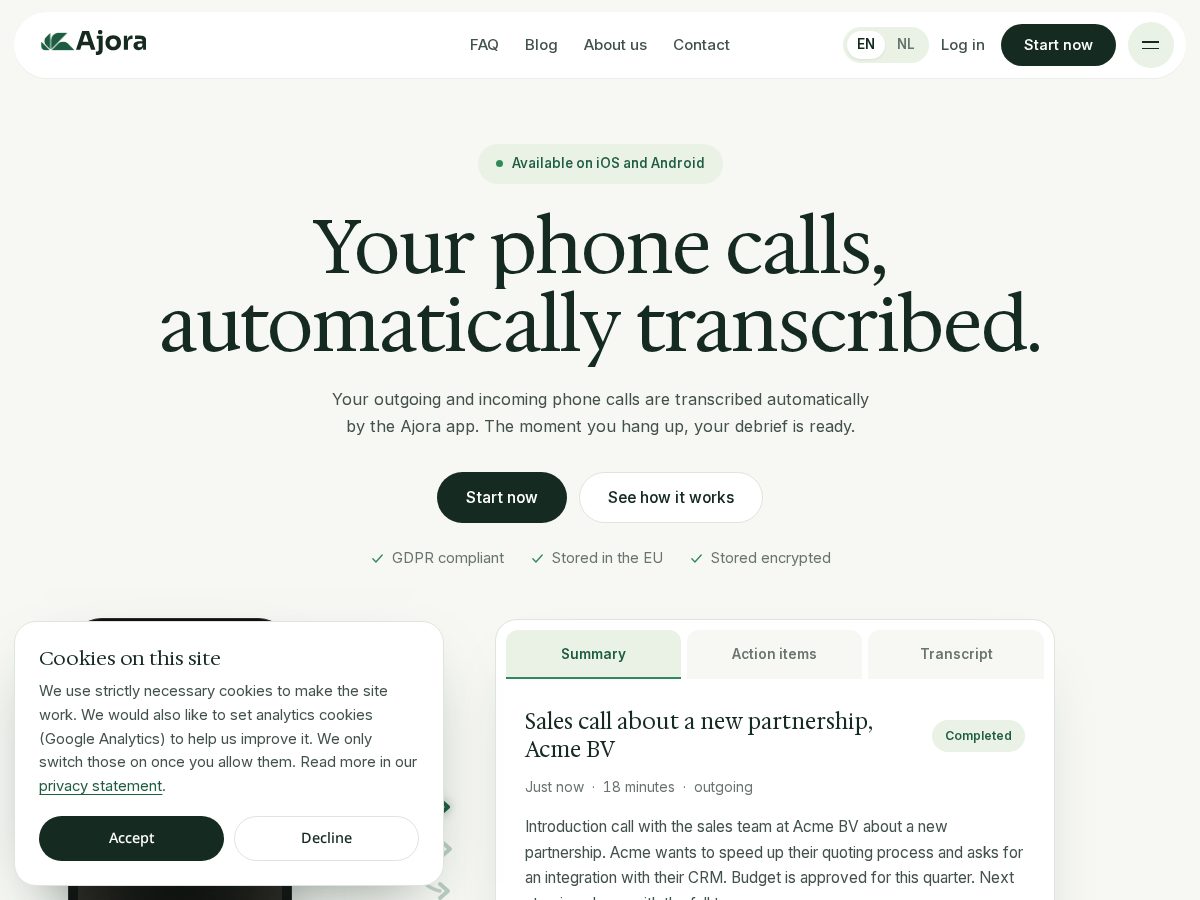 Landing-page snapshot of useajora.com