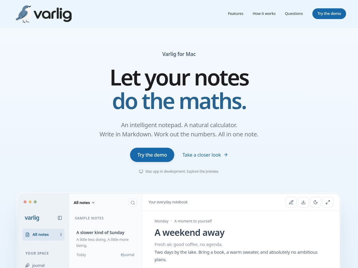 Landing-page snapshot of varlig.com