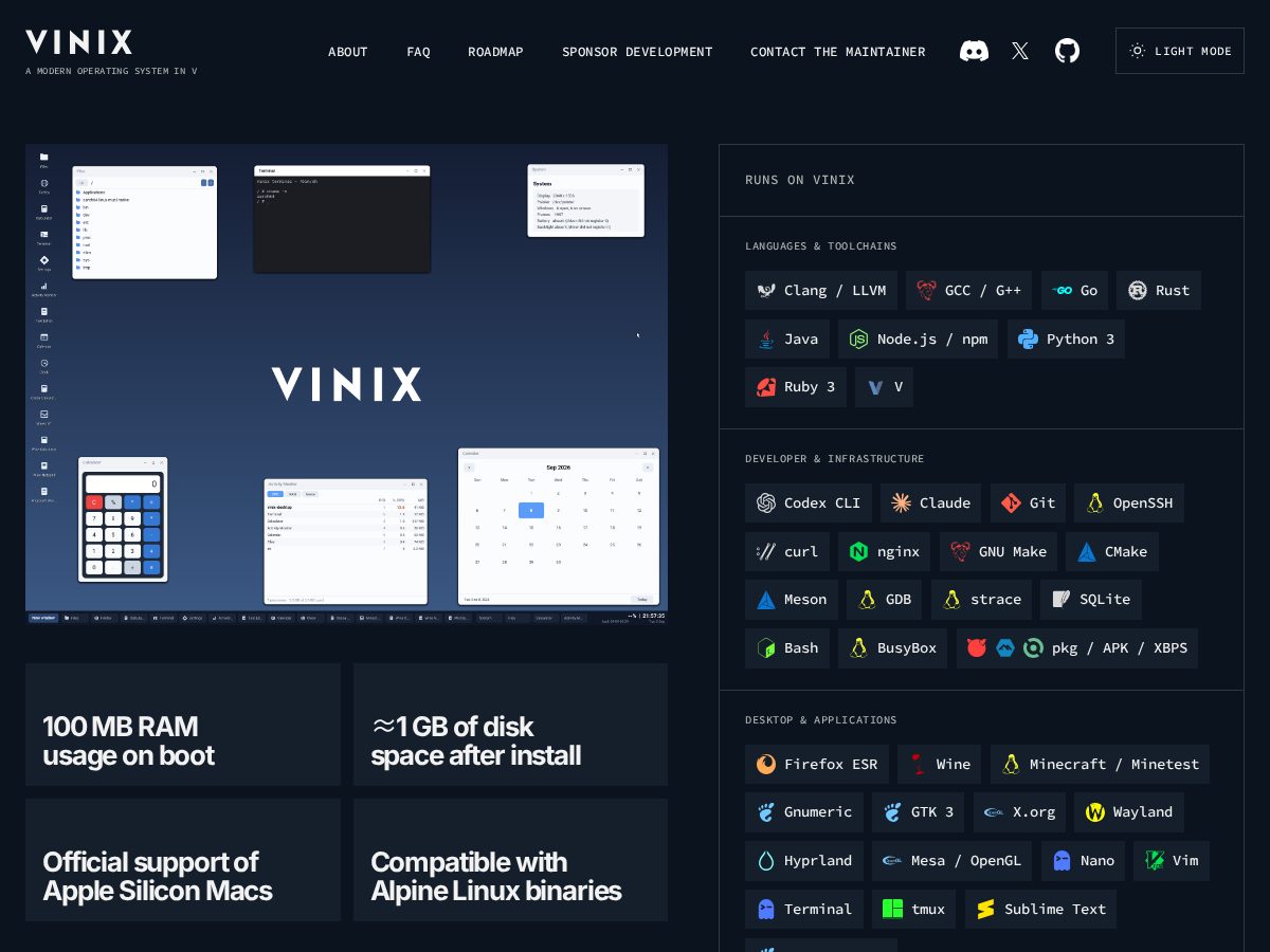 Landing-page snapshot of vinix-os.org