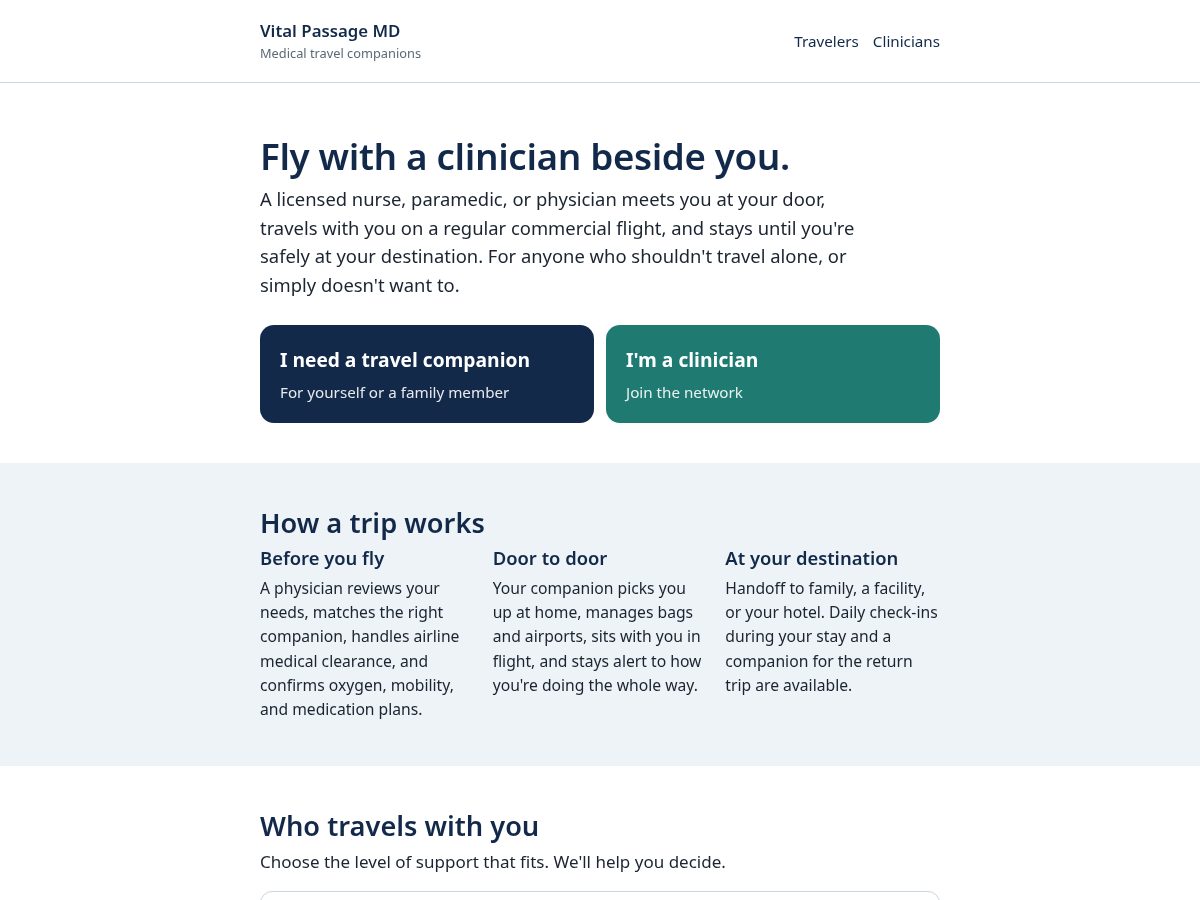 Landing-page snapshot of vitalpassagemd.com