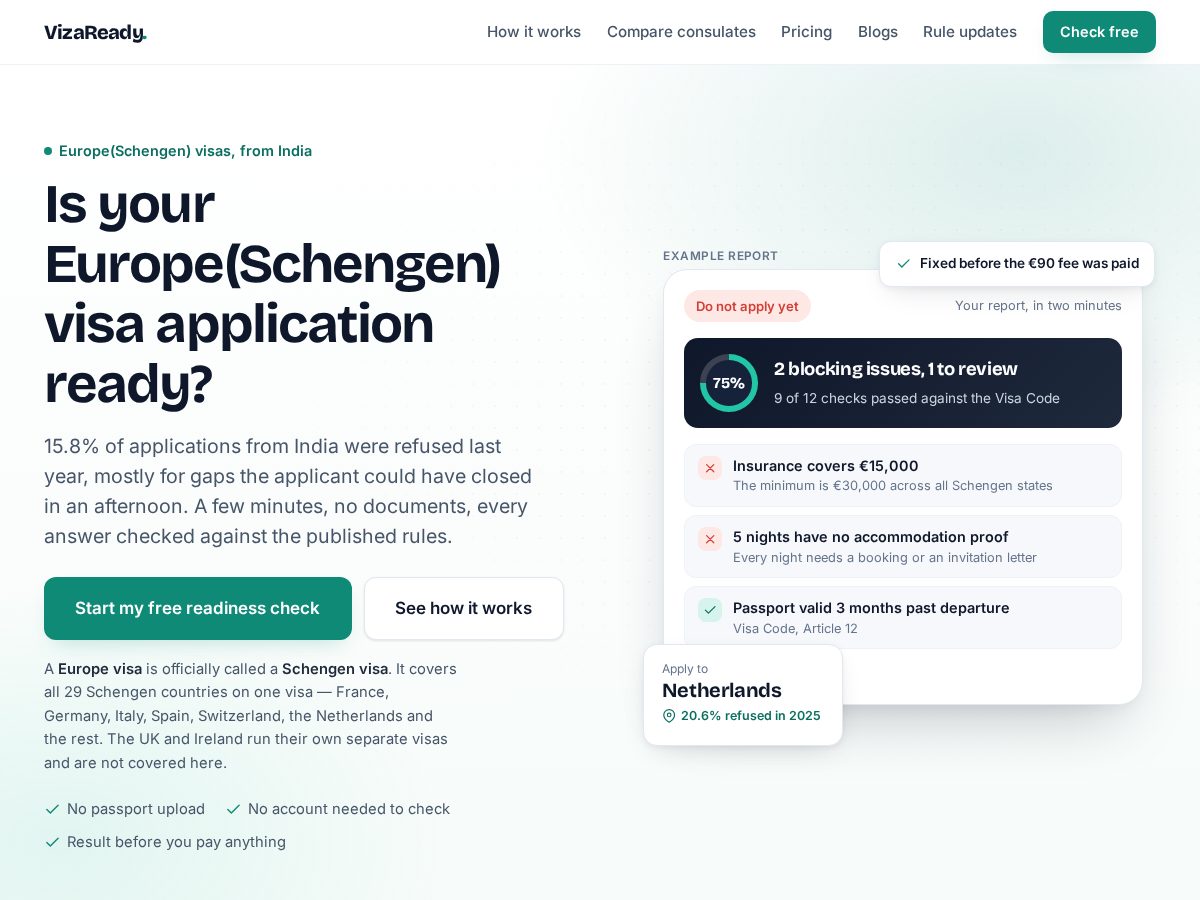 Landing-page snapshot of vizaready.com
