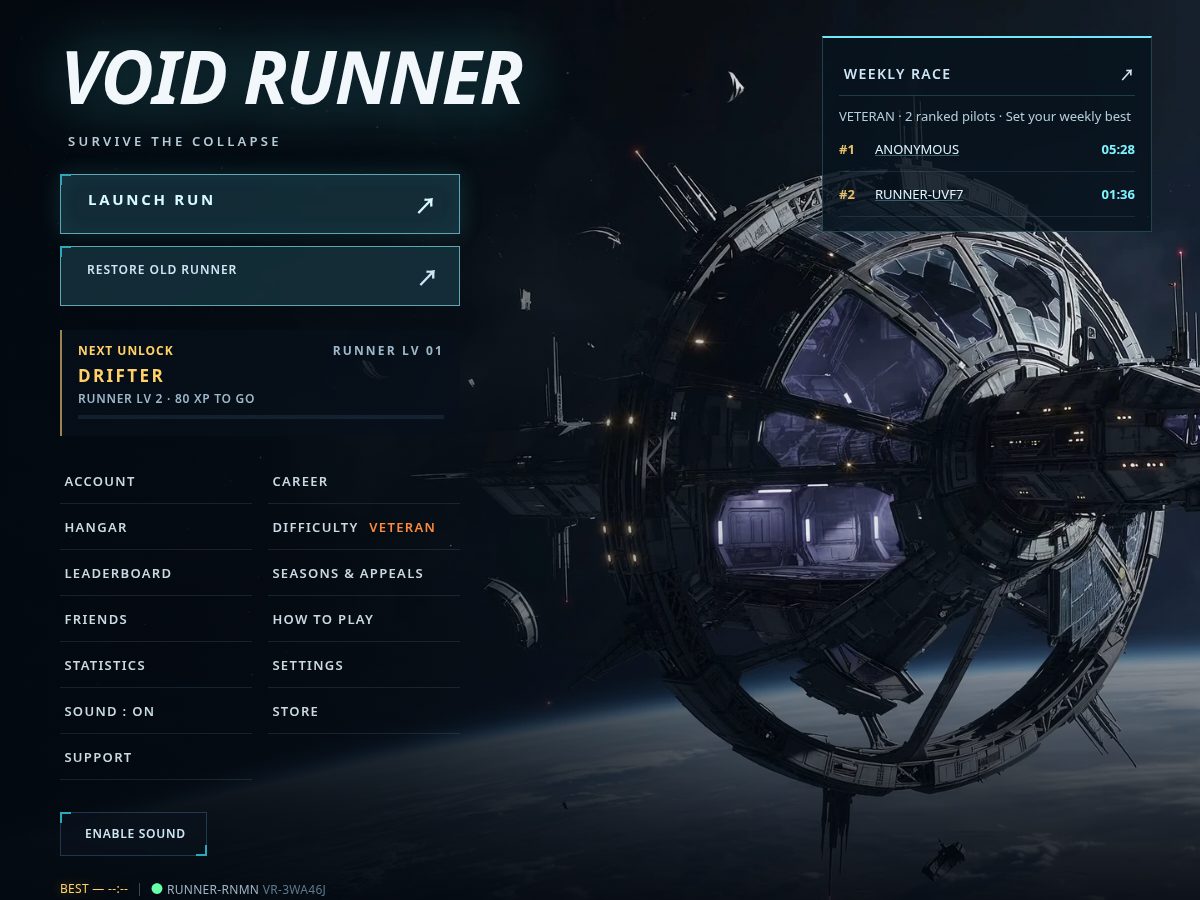 Landing-page snapshot of voidrunnergame.com