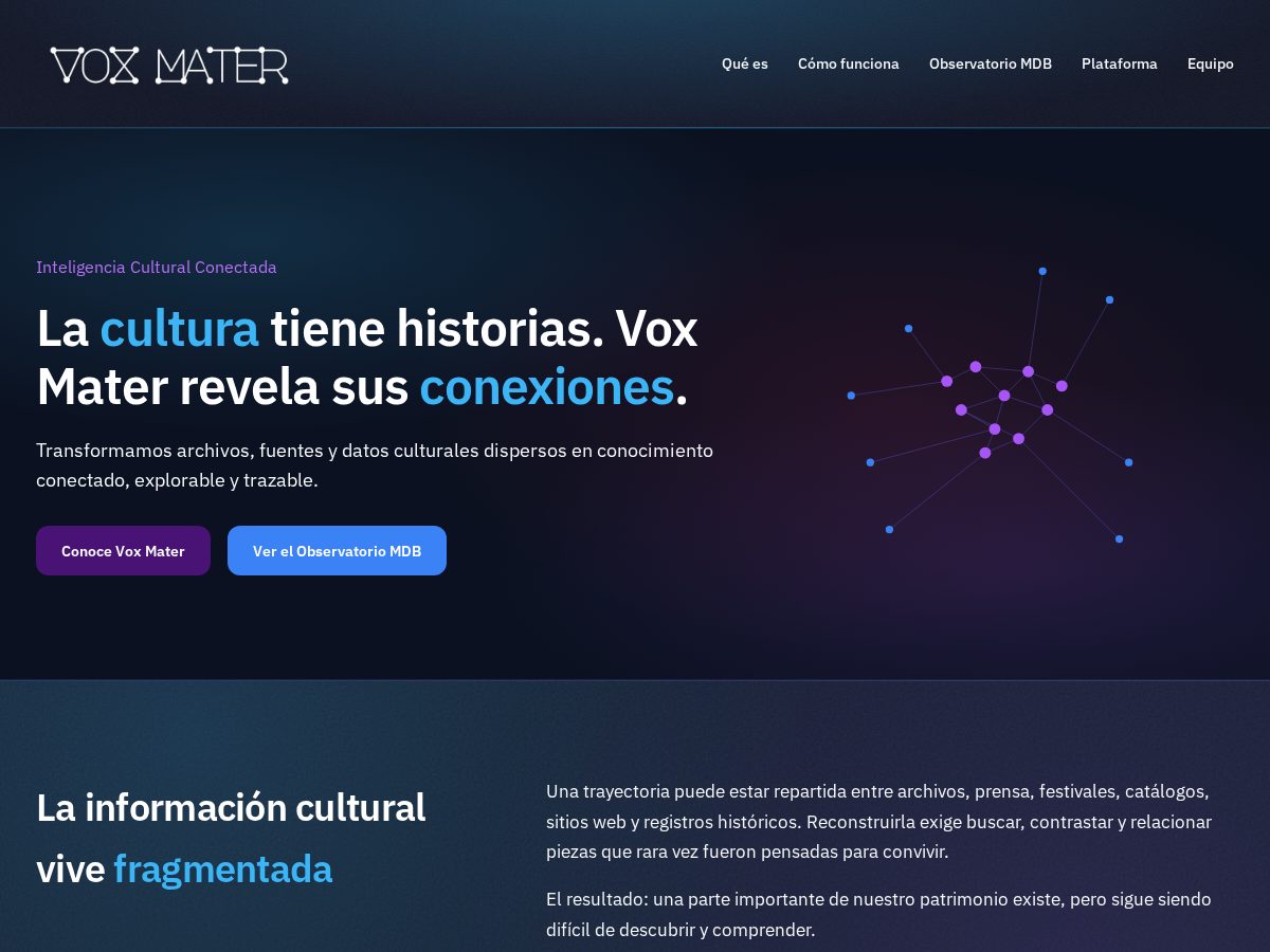 Landing-page snapshot of voxmater.com