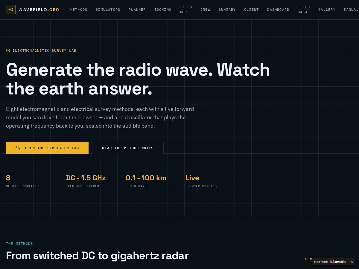 Landing-page snapshot of wavefieldgeo.com
