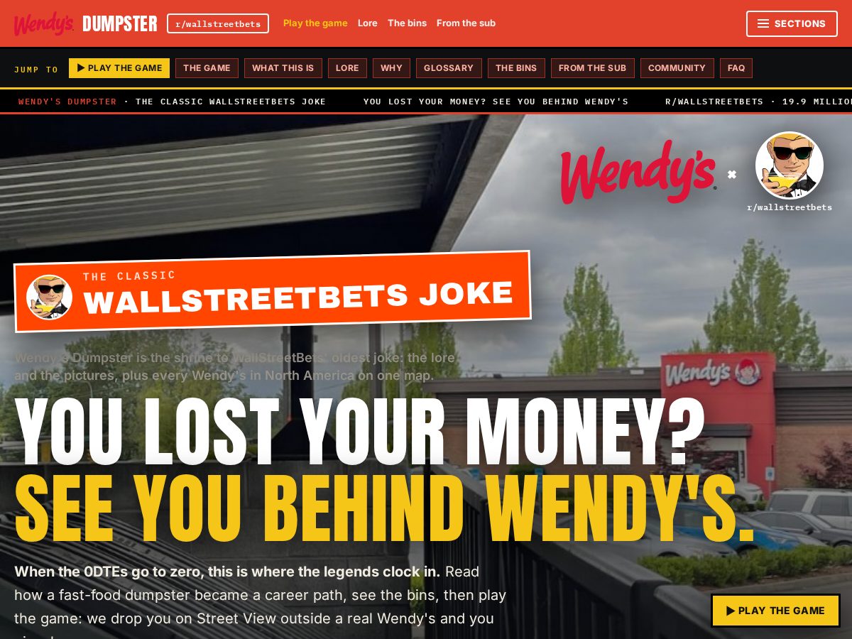 Landing-page snapshot of wendysdumpster.com