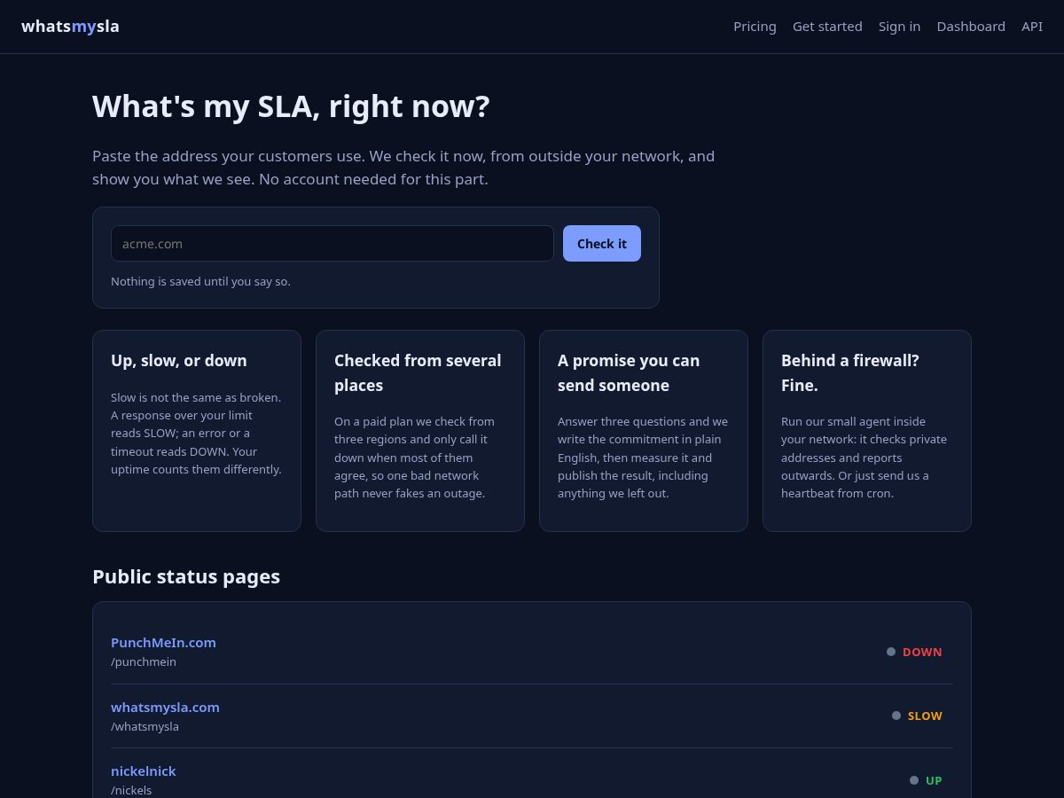 Landing-page snapshot of whatsmysla.com