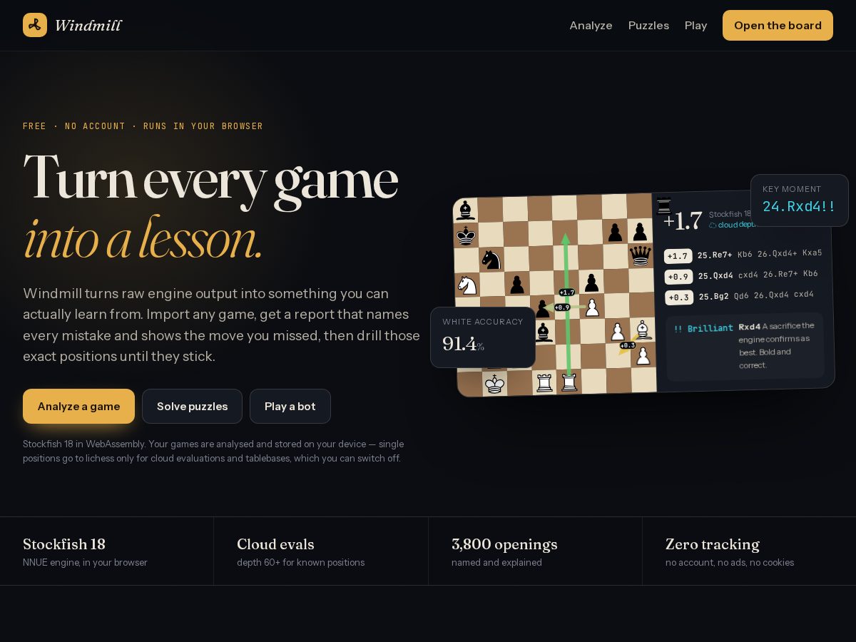 Landing-page snapshot of windmillchess.com