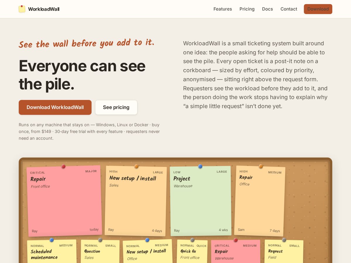 Landing-page snapshot of workloadwall.com