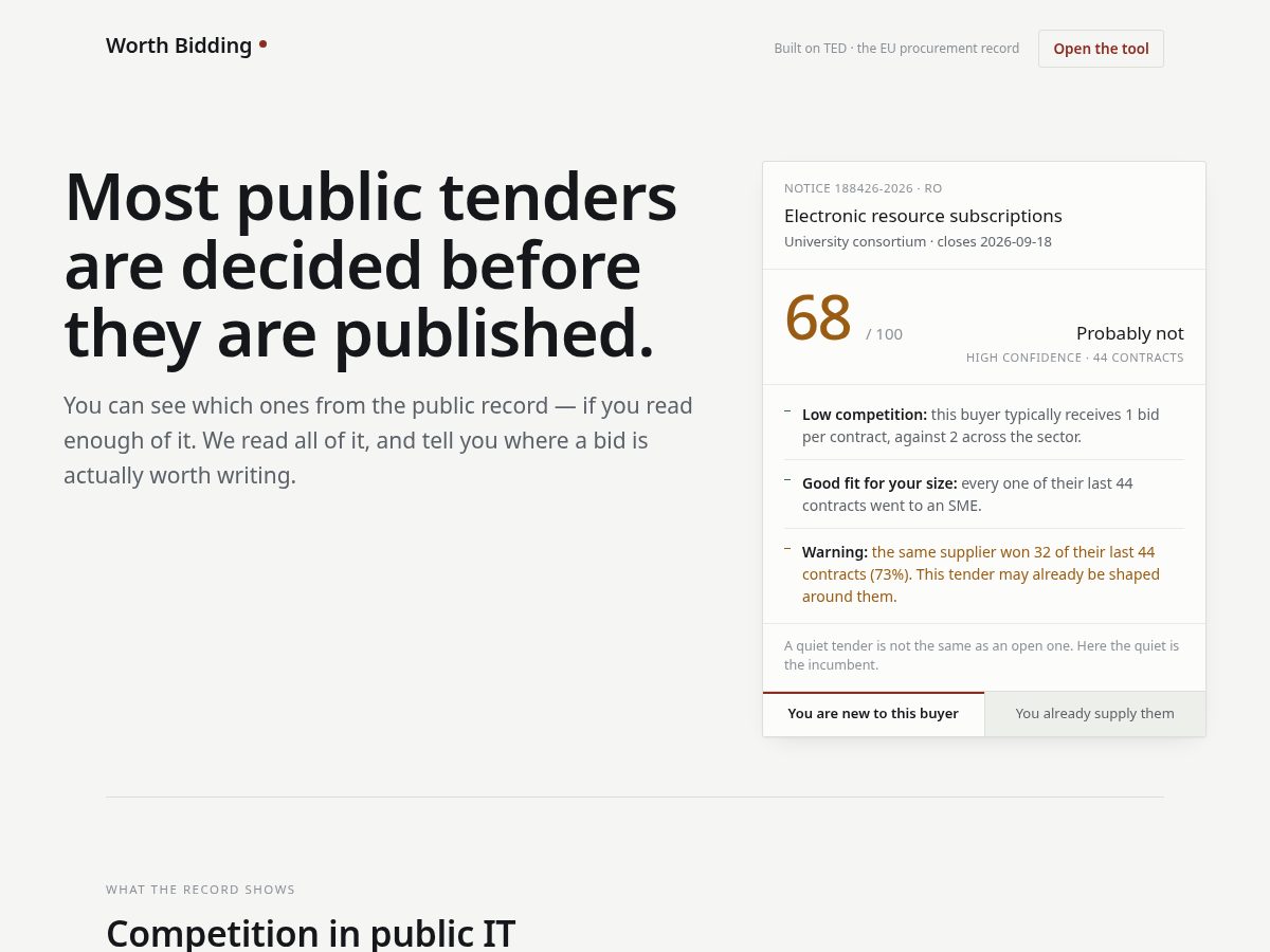 Landing-page snapshot of worth-bidding.com