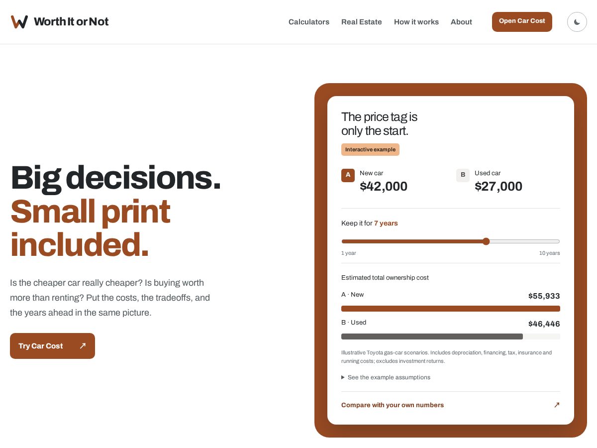 Landing-page snapshot of worthitornot.fyi