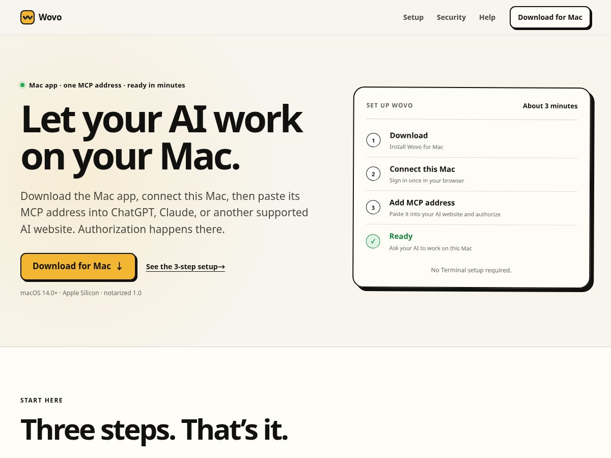 Landing-page snapshot of wovo.one