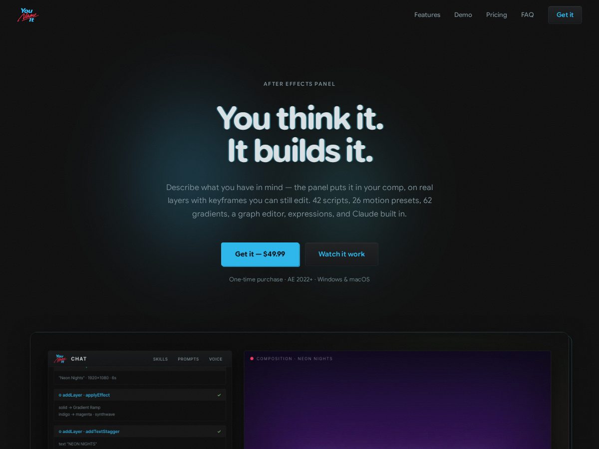 Landing-page snapshot of younameit.works
