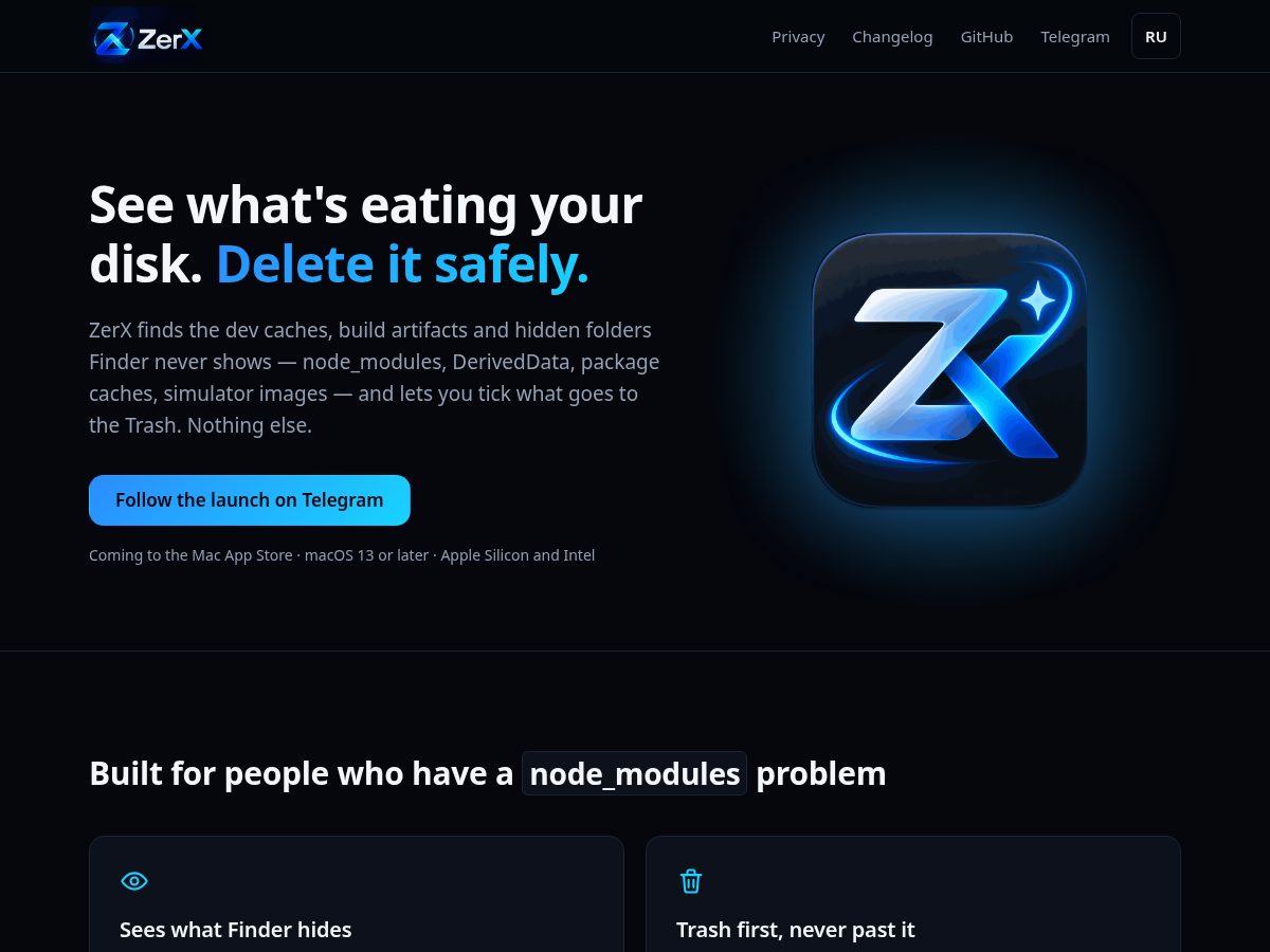 Landing-page snapshot of zerxapp.com