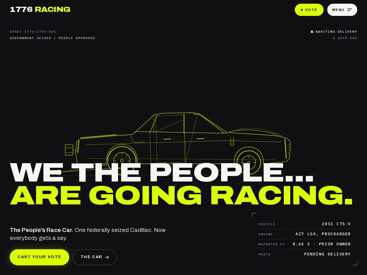 Landing-page snapshot of 1776racing.com