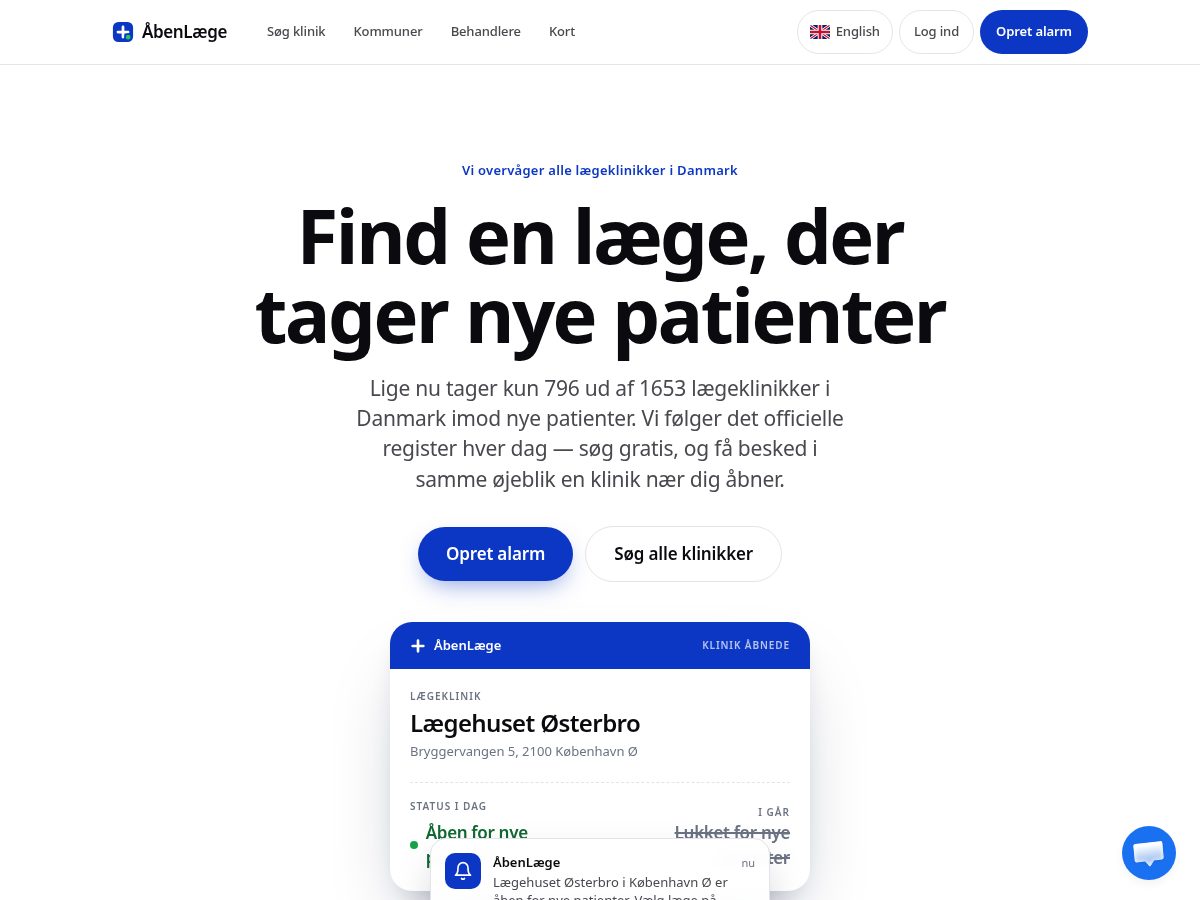 Landing-page snapshot of aabenlaege.com