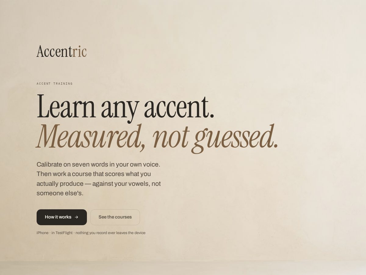 Landing-page snapshot of accentric.app