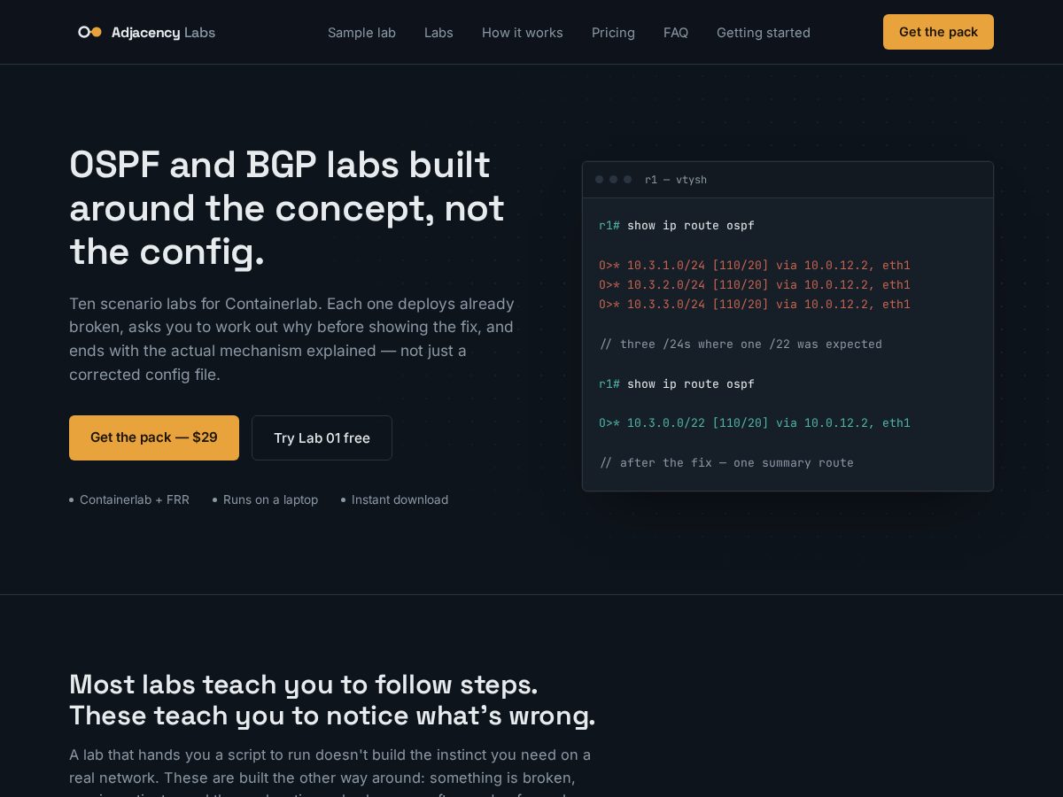 Landing-page snapshot of adjacencylabs.dev
