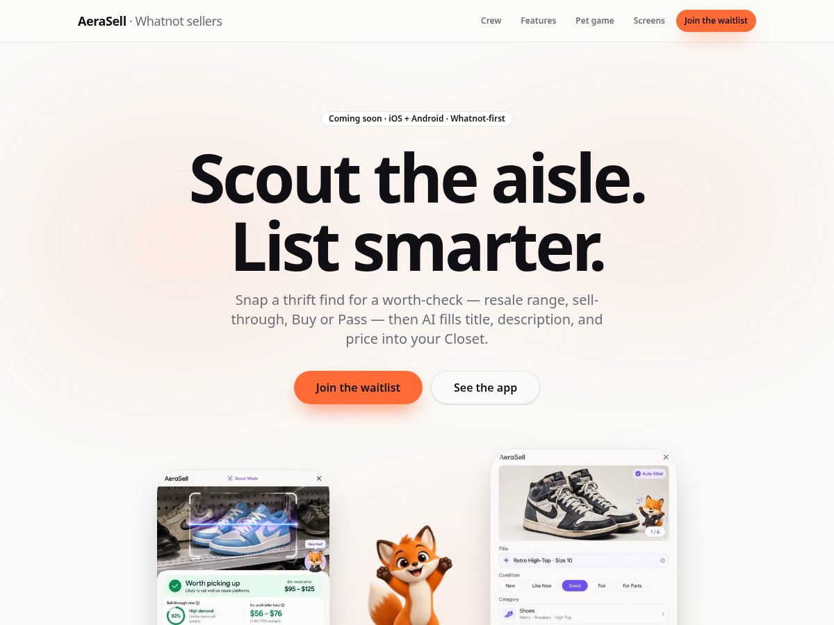 Landing-page snapshot of aerasell.com
