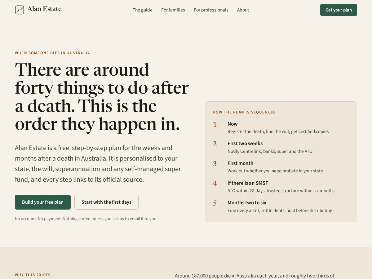 Landing-page snapshot of alanestate.com